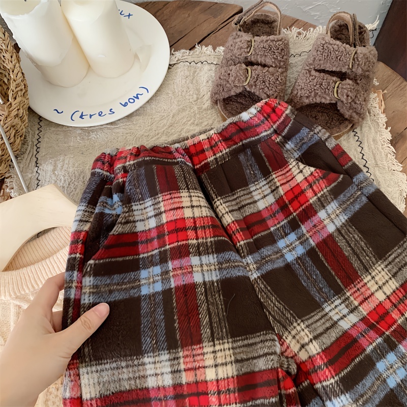 Baby Toddler Warm Tweed Plaid Wide-Leg Pants