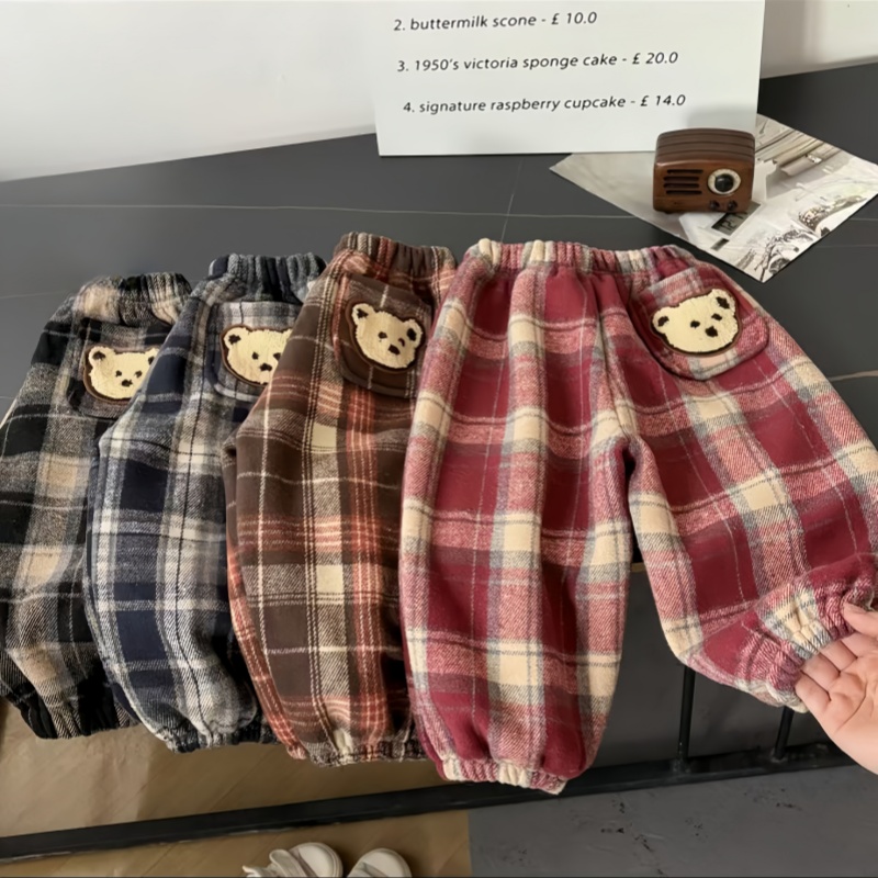 Baby Toddler Warm Bear Plaid Casual Pants
