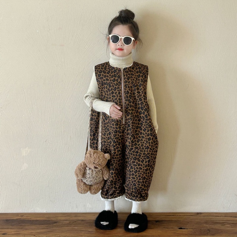 Baby Toddler Warm Leopard Vest Overalls