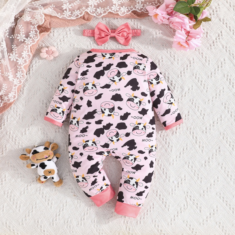 Baby Girl Pink Cow Print Romper (Free Hairband)