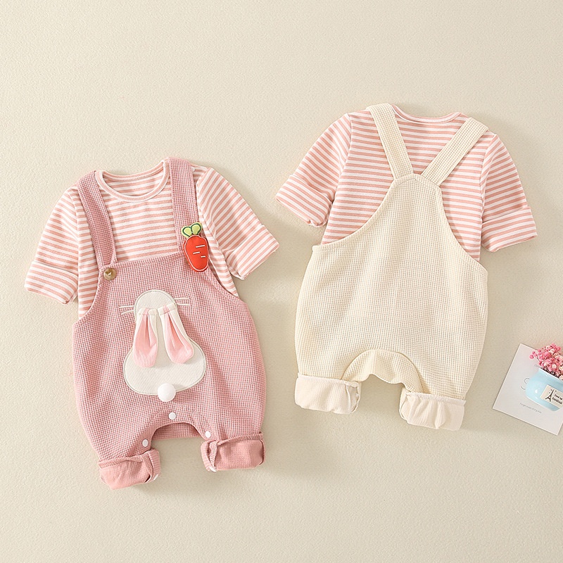 2 Piece Baby Girls Striped Overalls Set