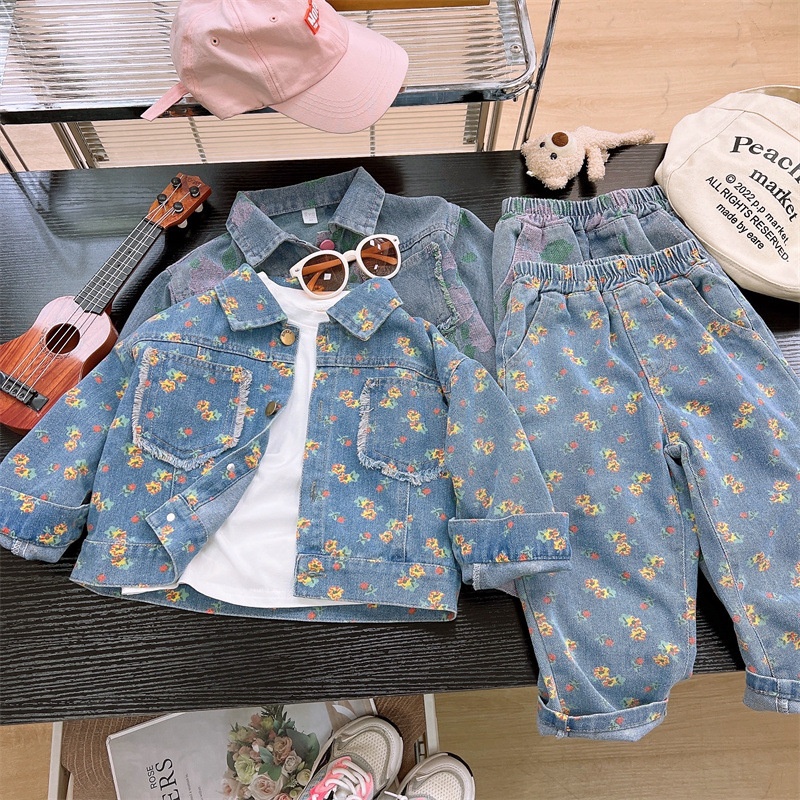2- Piece Baby Toddler Girls Printed Denim Set