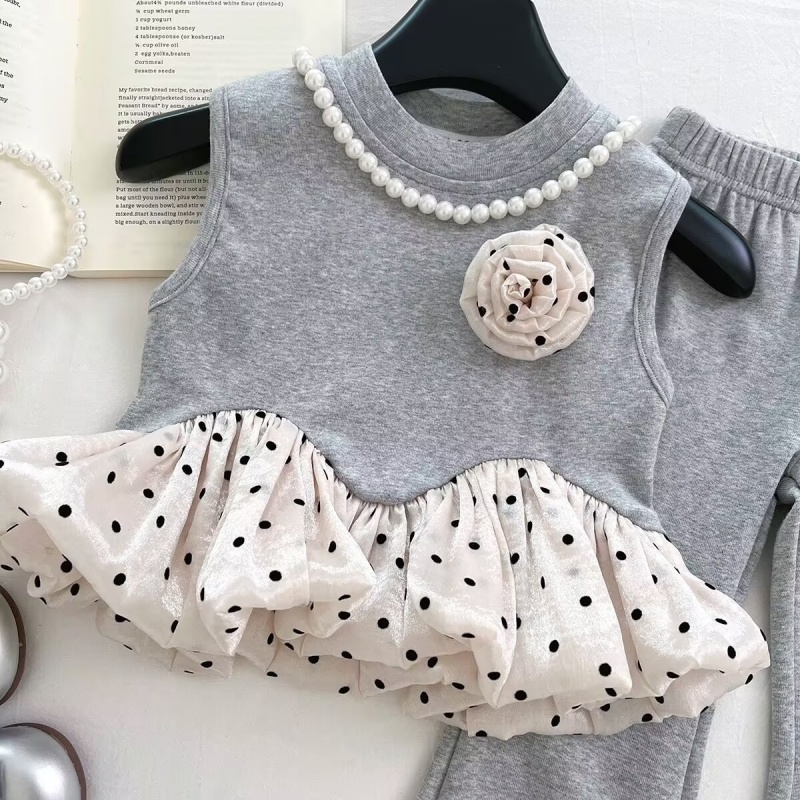 Kid Girl Polka Dot Patchwork Sleeveless Pants 2 - Pieces Set