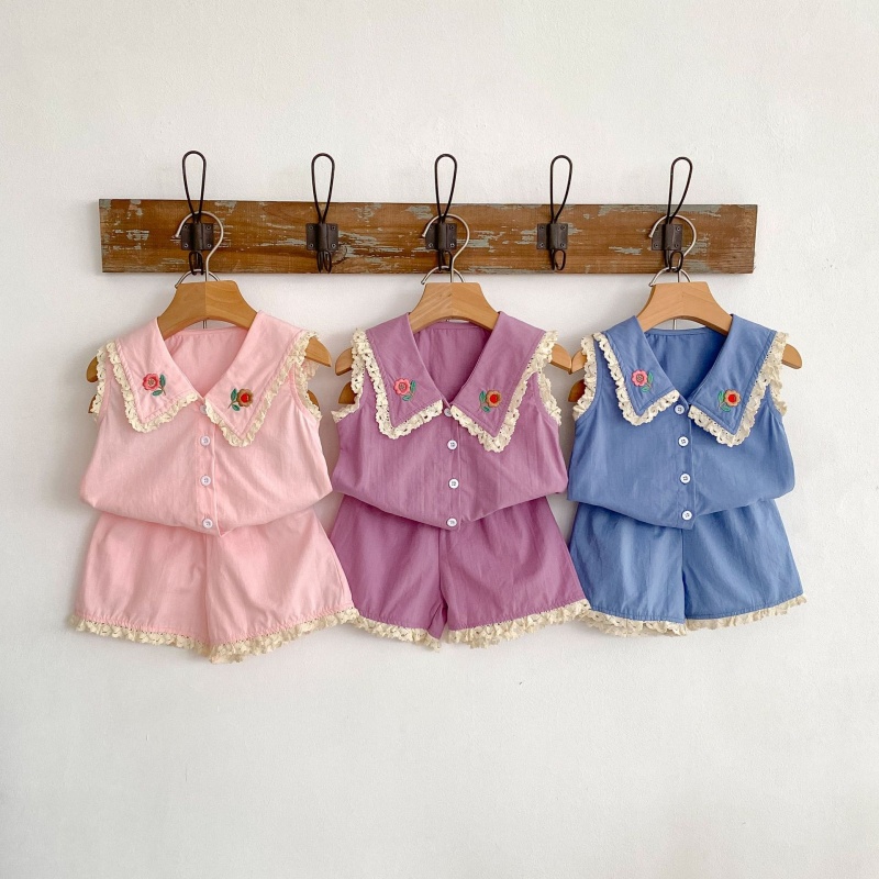 Baby Toddler Lace Patchwork Tank Top and Shorts 2-Piece Set