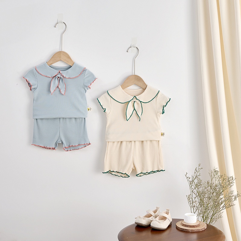 Baby Girl Bow Tie Stretch Shorts 2-Piece Set