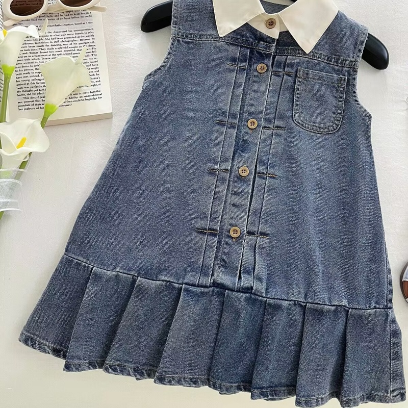 Kid Girl Collared Vest Denim Dress