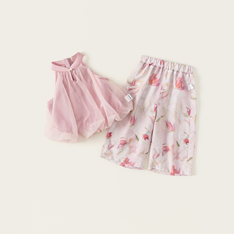 2-Piece Baby Toddler Girls Mesh Tank Top & Floral Print Pants Set