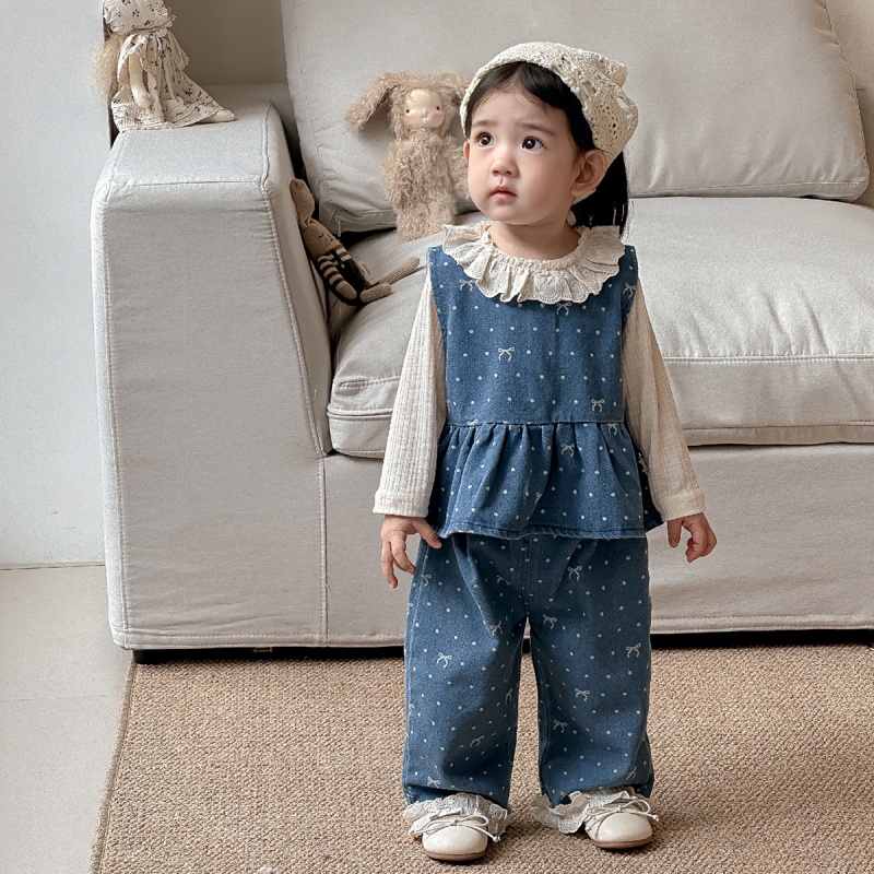 2-piece Baby Girl Printed Denim Pants Set