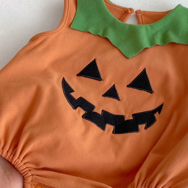 Baby Halloween Spooky Pumpkin Print Romper (with Hat)