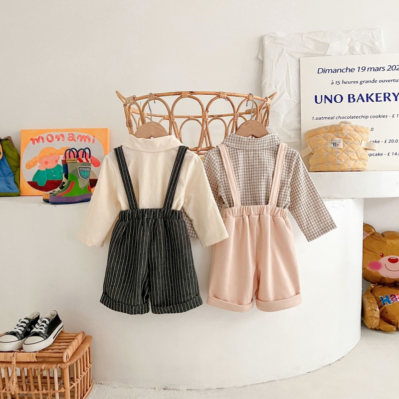 Baby doll collar shirt & workwear overall