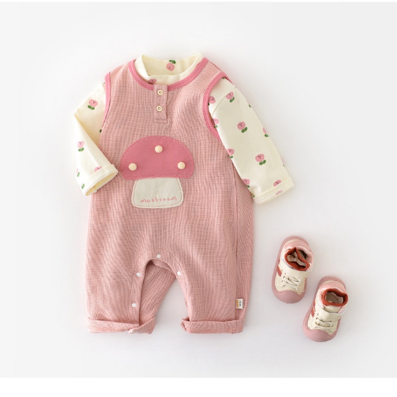 Baby Girl Mushroom Print Overalls
