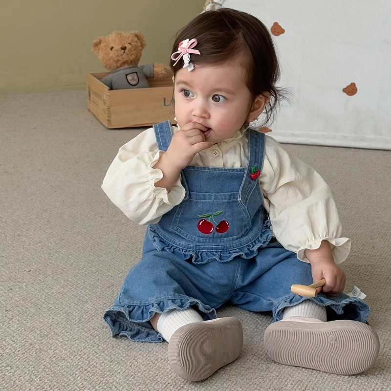 Baby Toddler Printed Shirt & Cherry Print Denim Overalls
