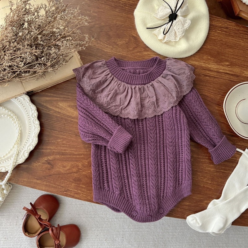 Baby Girl Purple Lace Collar Sweater Romper