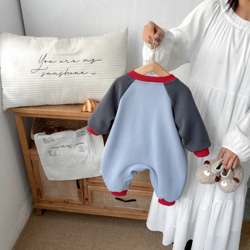 Baby Cartoon Sheep Color Block Plush Romper