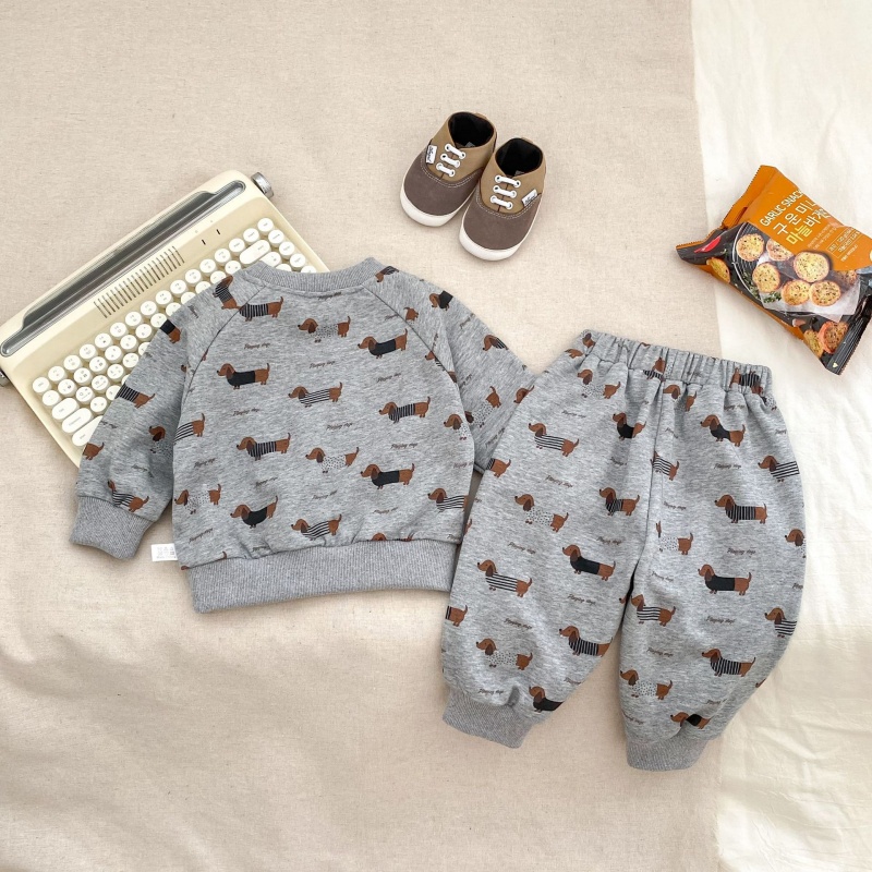 2-Piece Baby Toddler Dachshund Print Sweatshirt Set