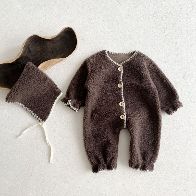 2-Piece Baby Fleece-Lined Romper Set (Hat Included)