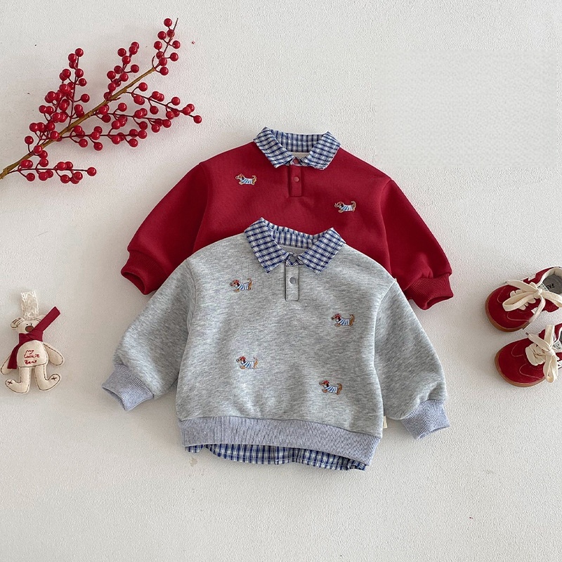 Baby Toddler Fleece-Lined Plaid Patchwork Sweater 