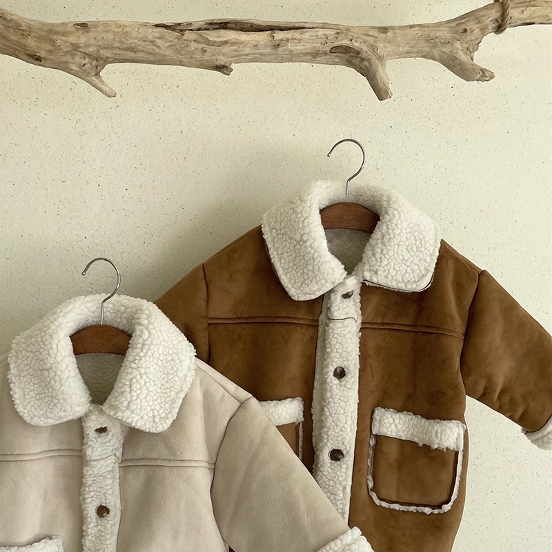 Baby kids' patchwork lambswool outerwear