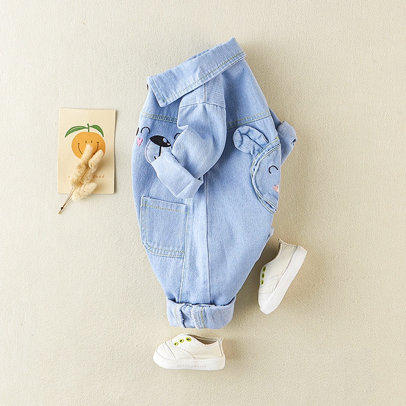 Baby Bear Print Denim Romper