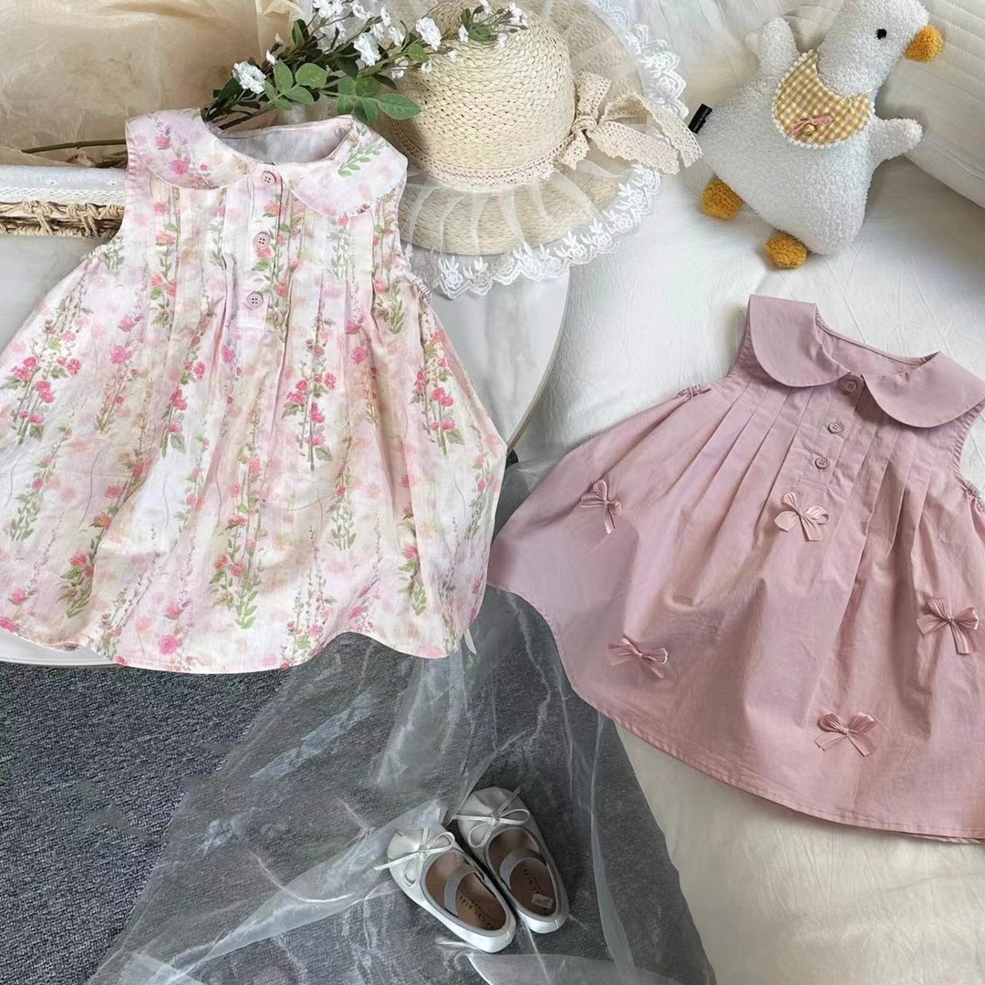 Toddler Girl Bow/Flower Baby Collar Sleeveless Dress