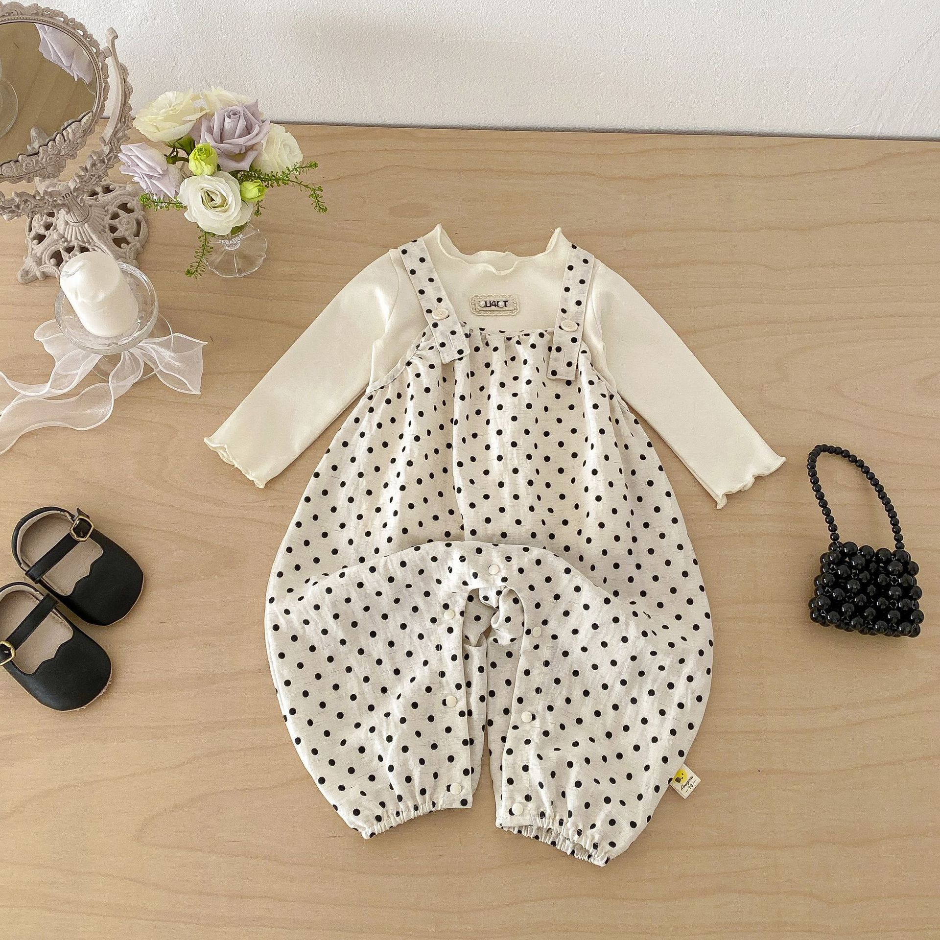 Baby Toddler Girl Dot Overalls/Solid Color Top