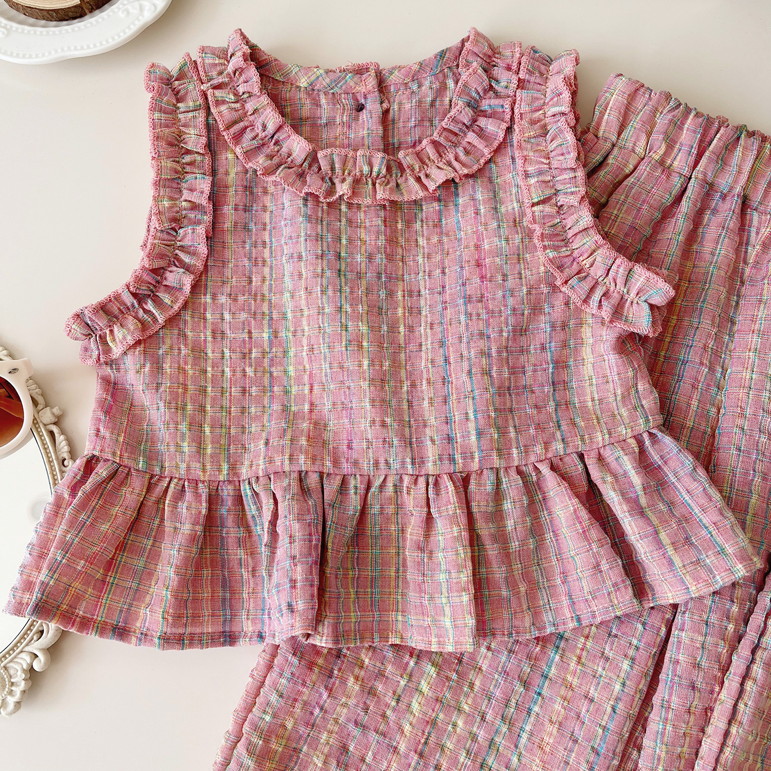 Toddler 2-Piece Pink Plaid Sleeveless Casual Set