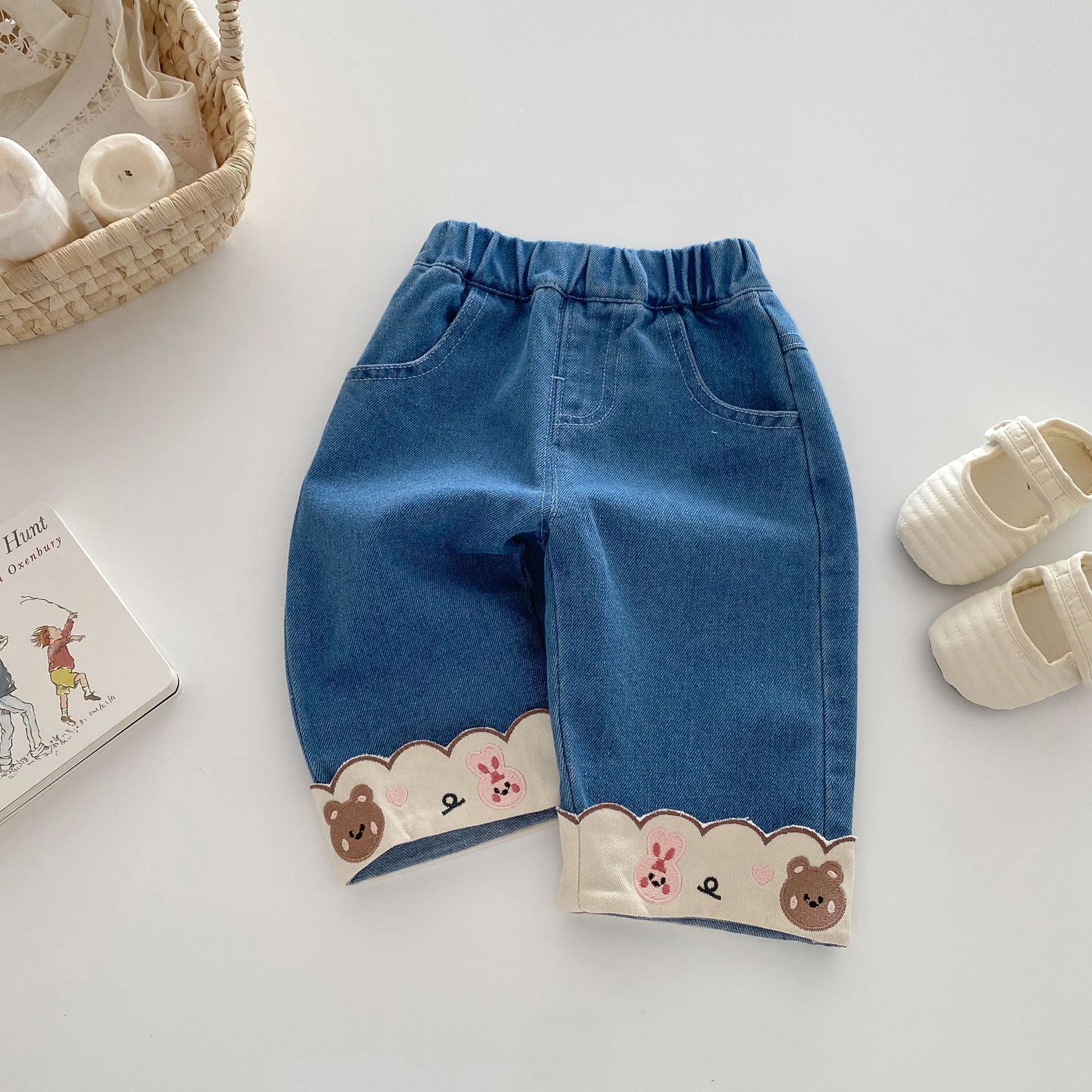 Baby Toddler Flower Bear Denim Pants