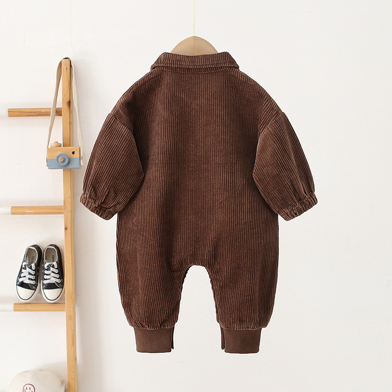 Baby Solid Color Corduroy Cargo Romper