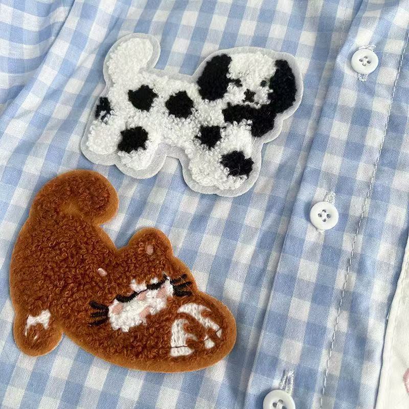 Baby Toddler Dog-Embroidered Plaid Sets