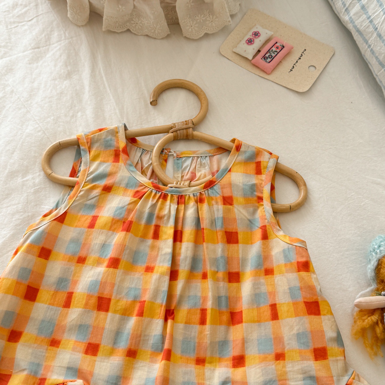 Baby& Kid Plaid Lace Vest Top