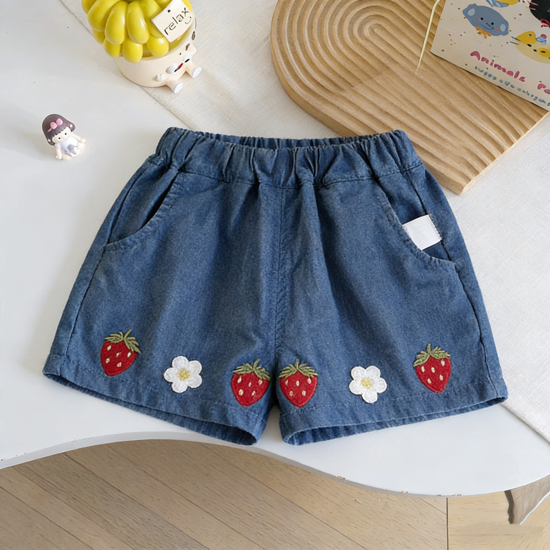 Kids Strawberry Camisole Plaid Top and Denim Shorts Sets