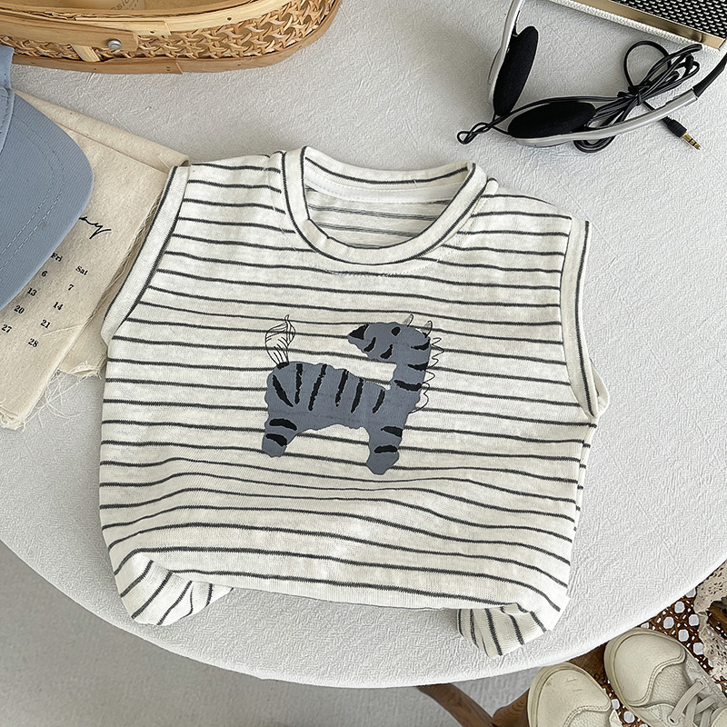 Kids Zebra Striped Vest Top and Denim Pants Set