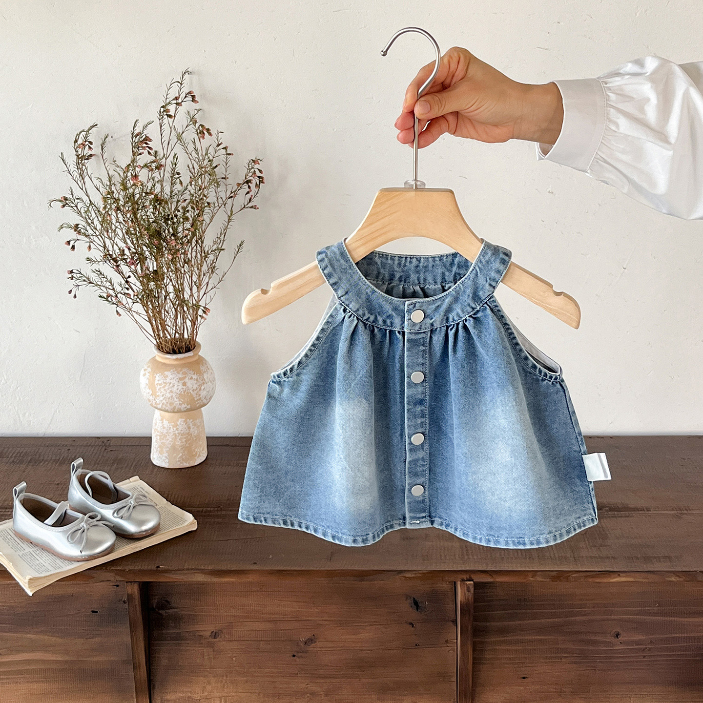 Baby Vest Button Jeans Top and Pants Set