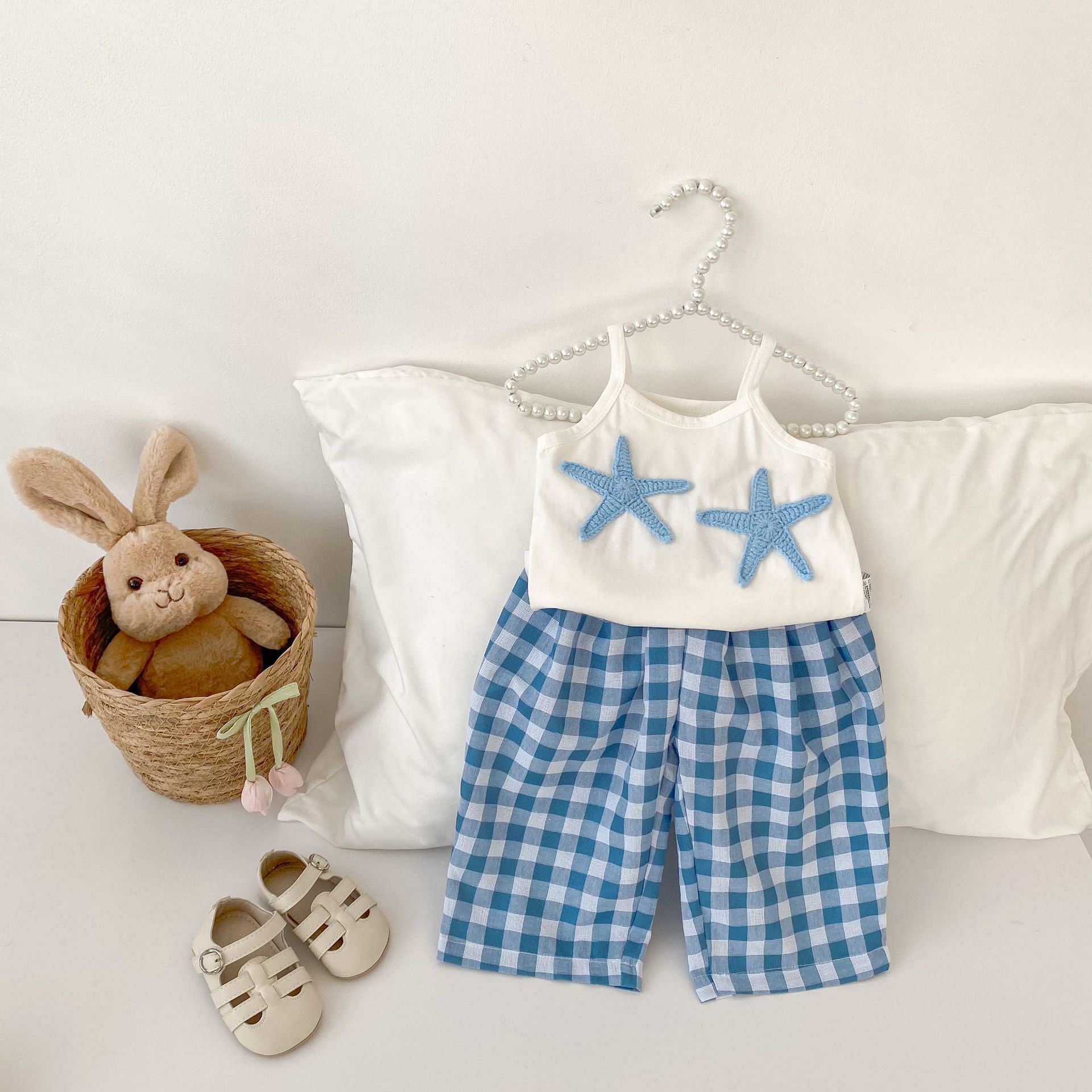Baby& Kid Star suspenders Top and Plaid Pants Set