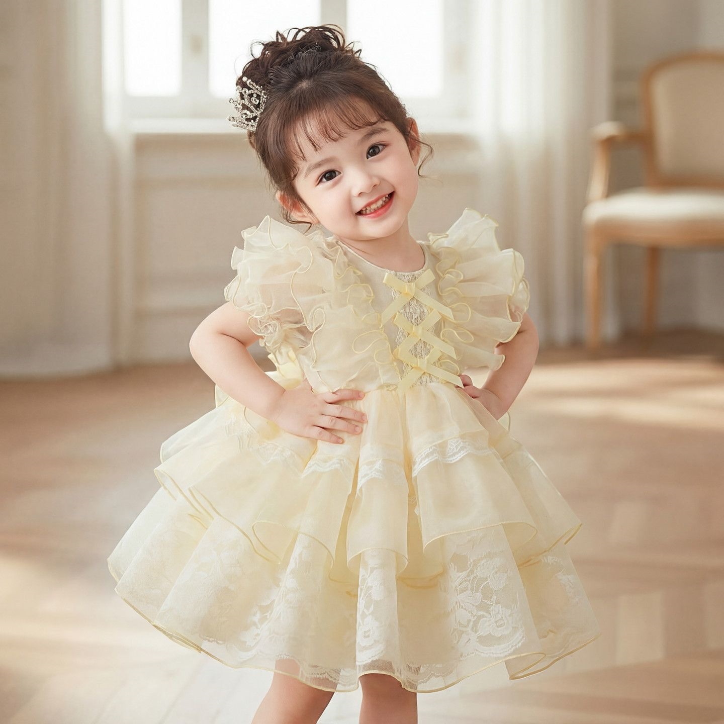 Baby& Kid Floral Bow Tulle Dress