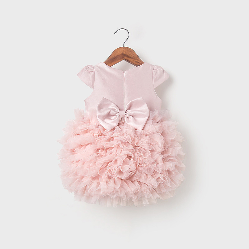 Kids Flutter Sleeve Bow Fluffy Tiered Tulle Princess Dress