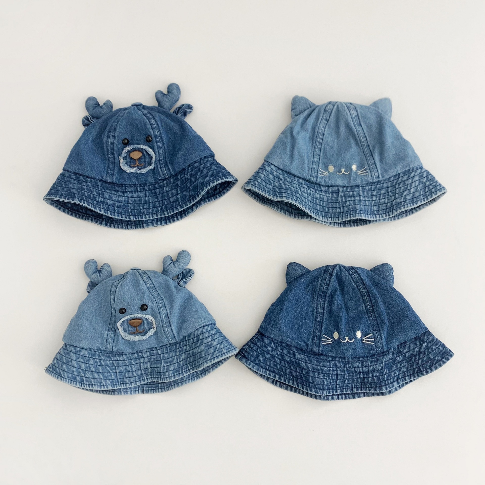 Toddler Cute Deer Cat Dome Denim Bucket Hat