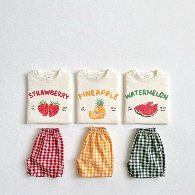 Kids Fruit Pattern Top and Checkerboard Pants Set