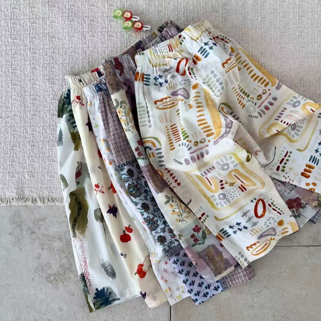 Kids Plaid Star Floral Print Pants