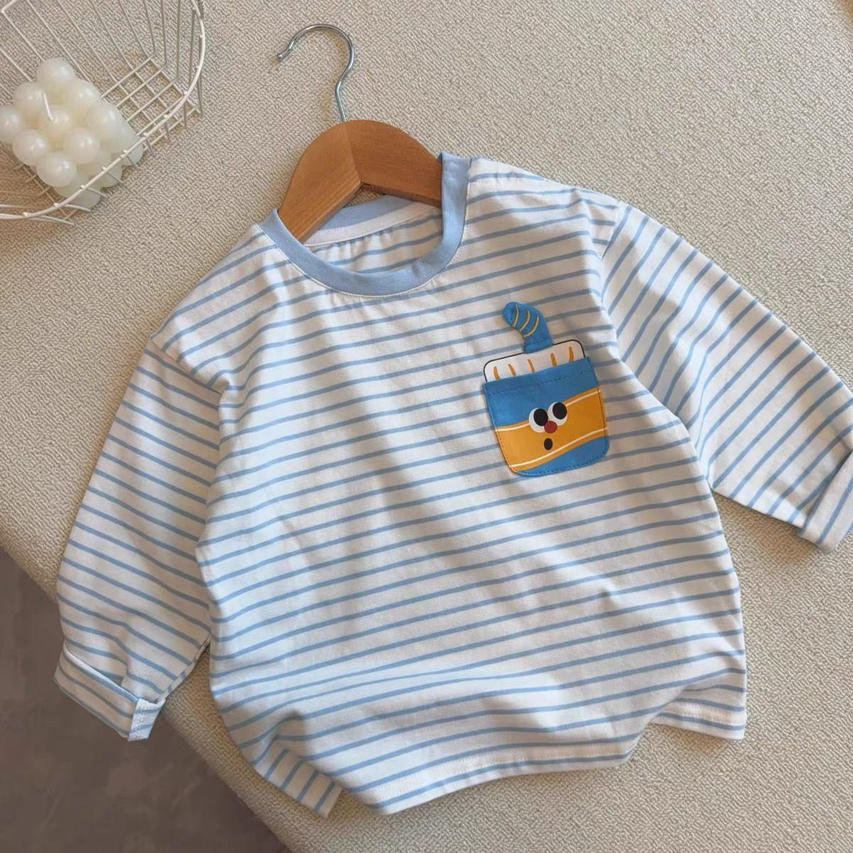 Kids Cartoon Cup Stripe Long Sleeves T-shirt