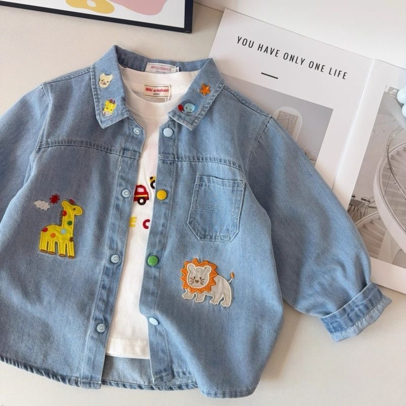 Kids Animal Embroidery Denim Shirt Outerwear