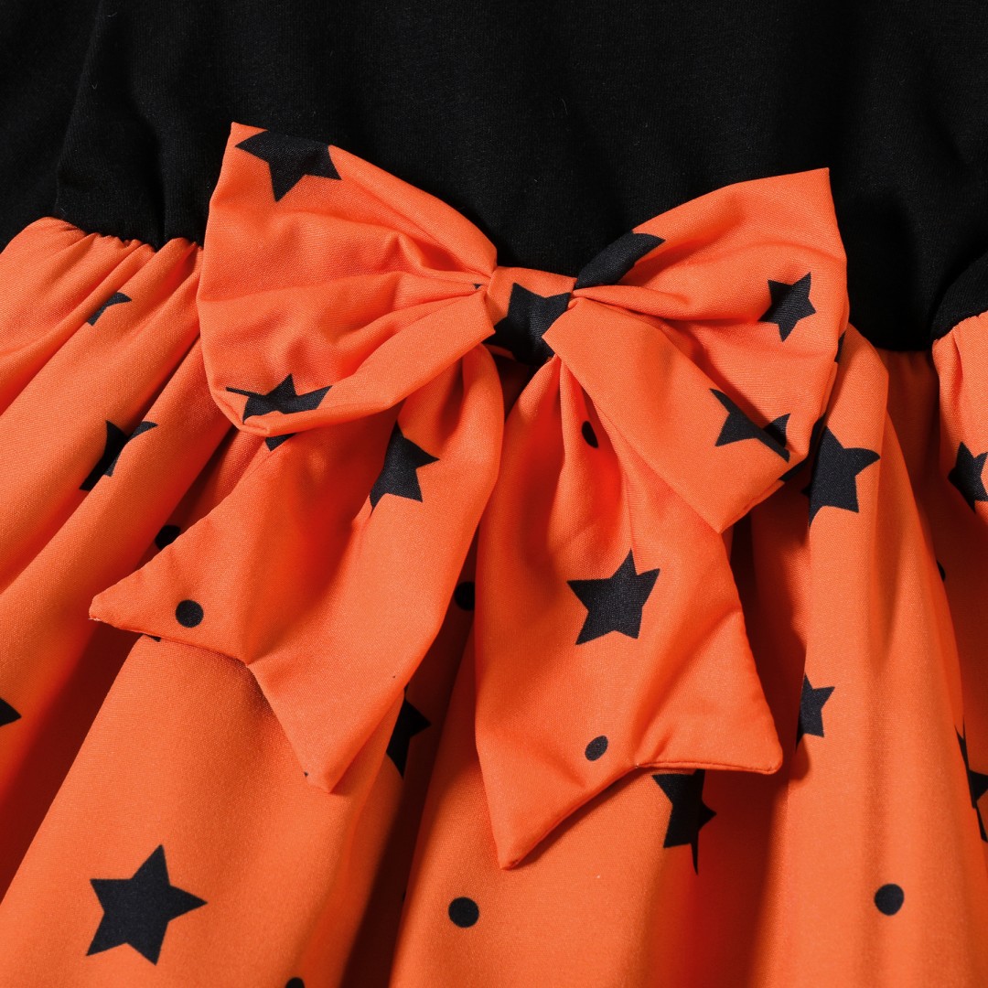 Kids Halloween Long-Sleeve Contrasting Colors Bow Dress