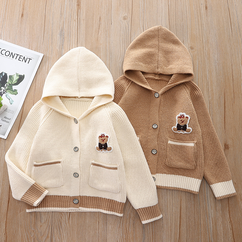 Kids Ribbed Bear Hooded Sweater