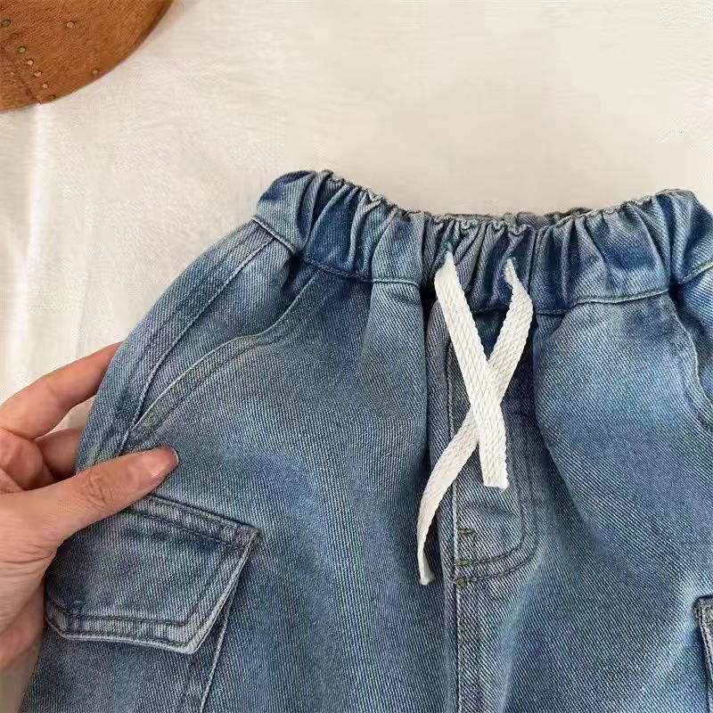 Kids Drawstring Side Pocket Denim Short Pants