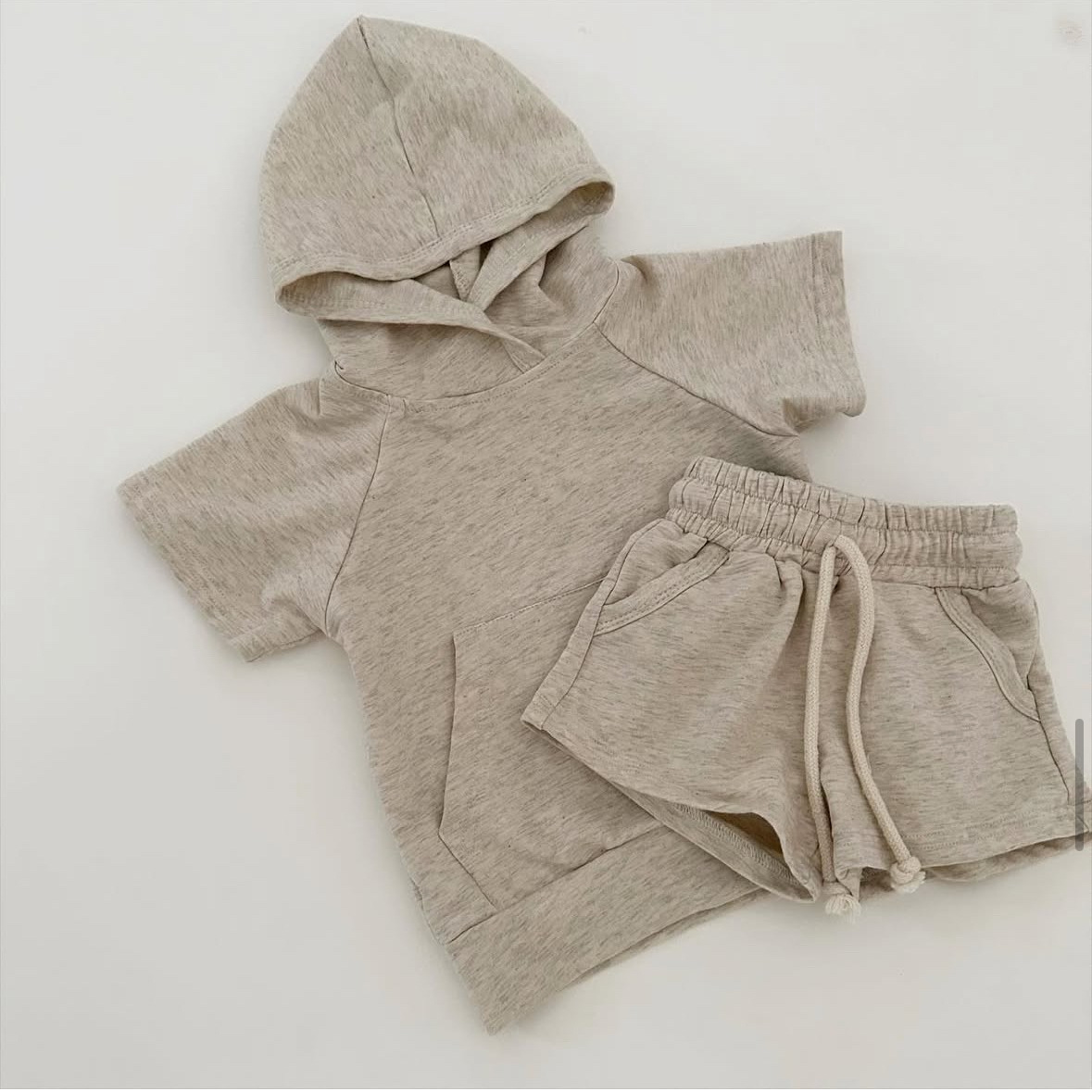 Baby Toddler Solid Color Hooded Top and Short Pants Set