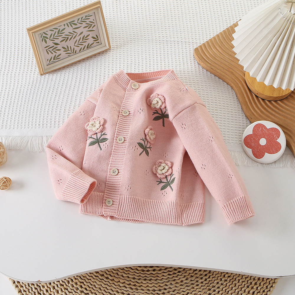 Kids Embroidered Floral Knit Sweater