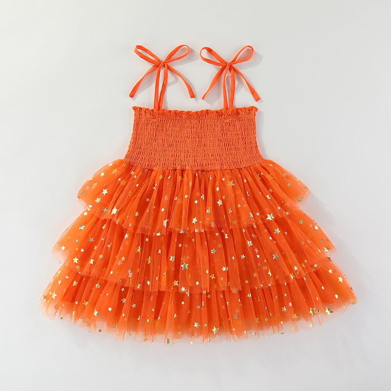 Kids Ghost Pumpkin Mesh Fabric Cami Dress