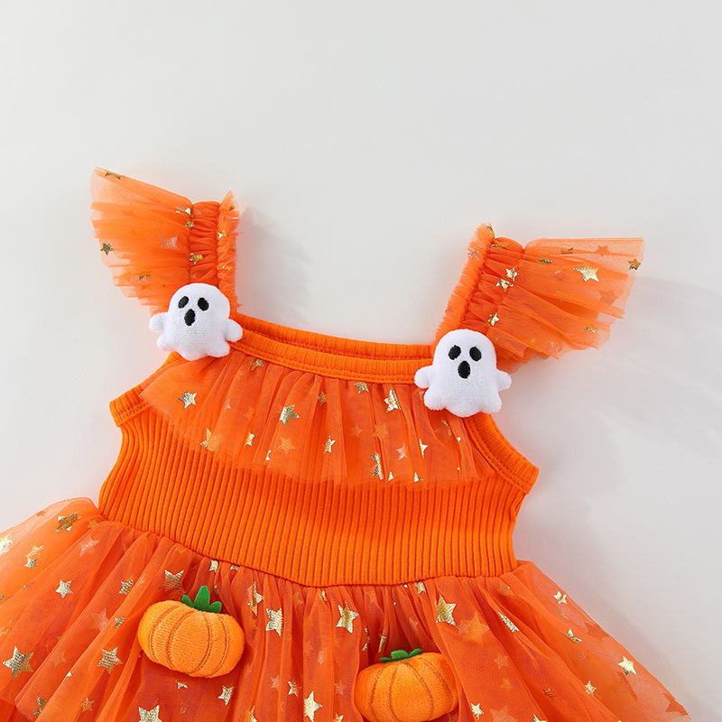 Kids Pumpkin Ghost Mesh Dress