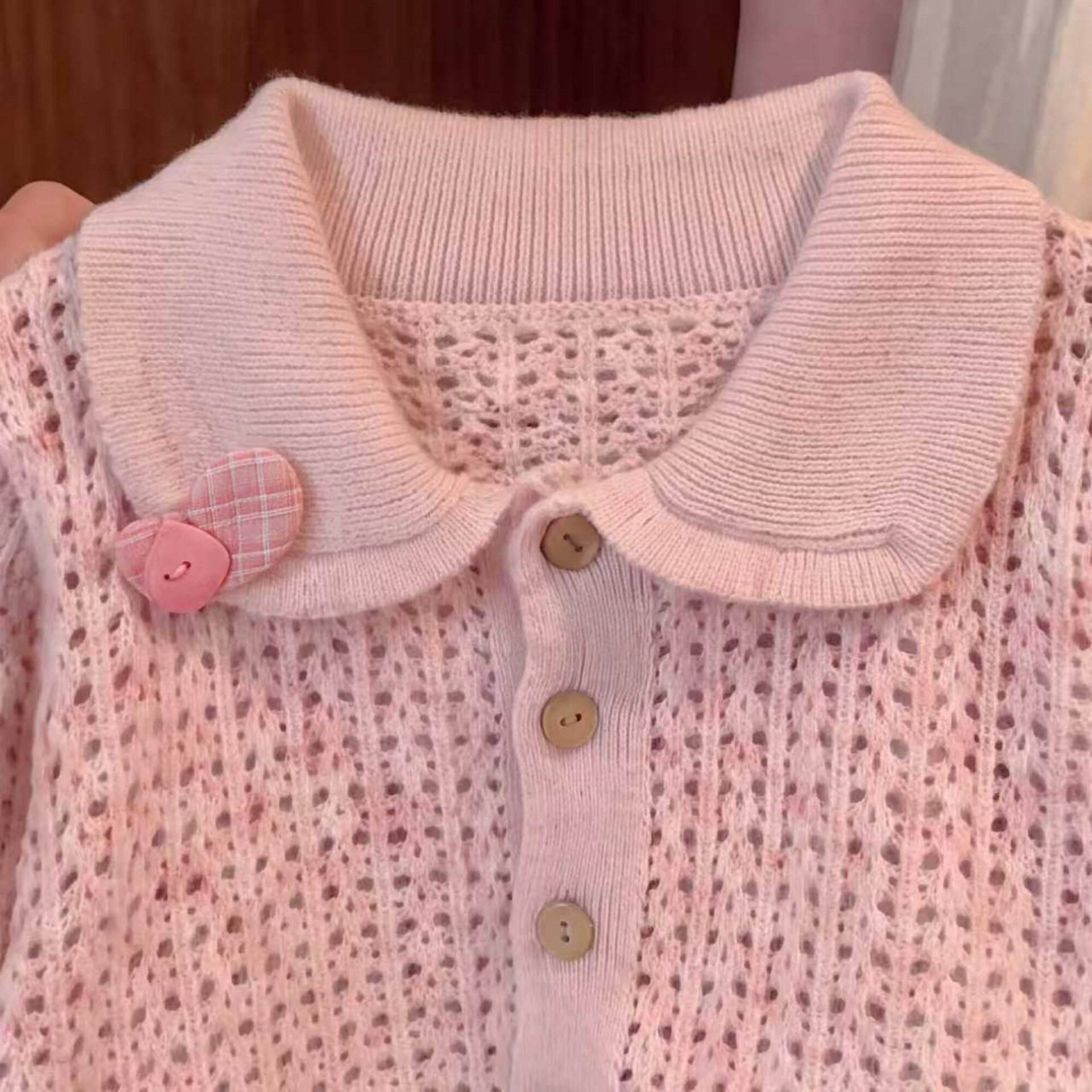 Kids Open Knit Cardigan Top and Polka Dot Short Pants Set