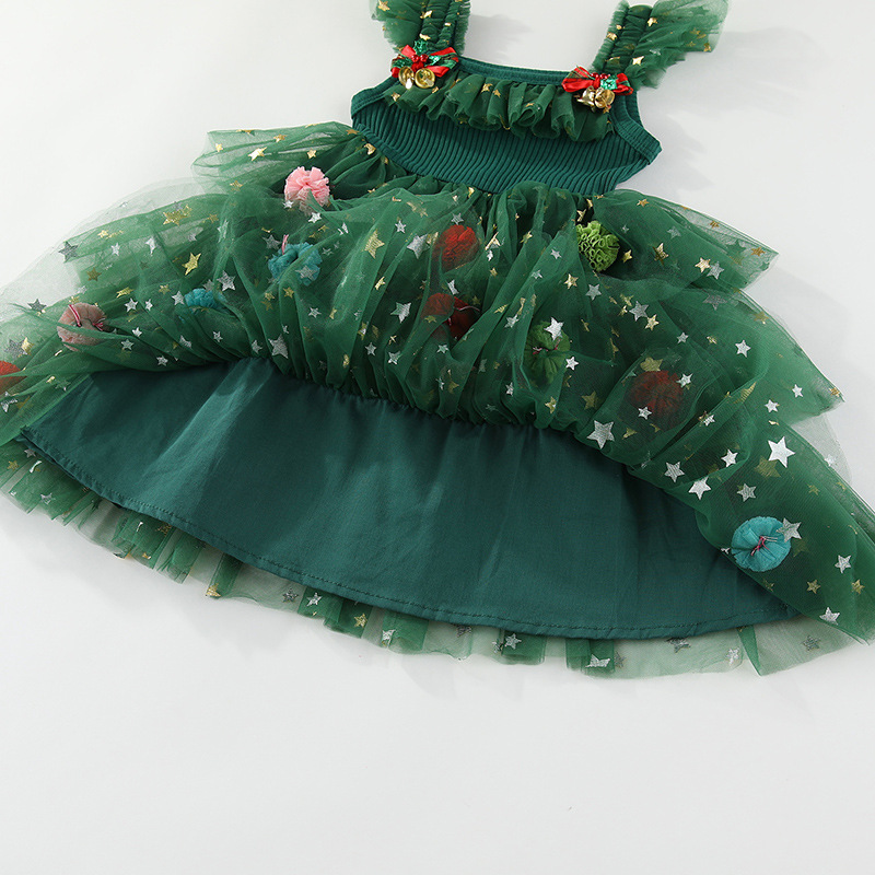 Kids Christmas Tulle Flowers Star Dress